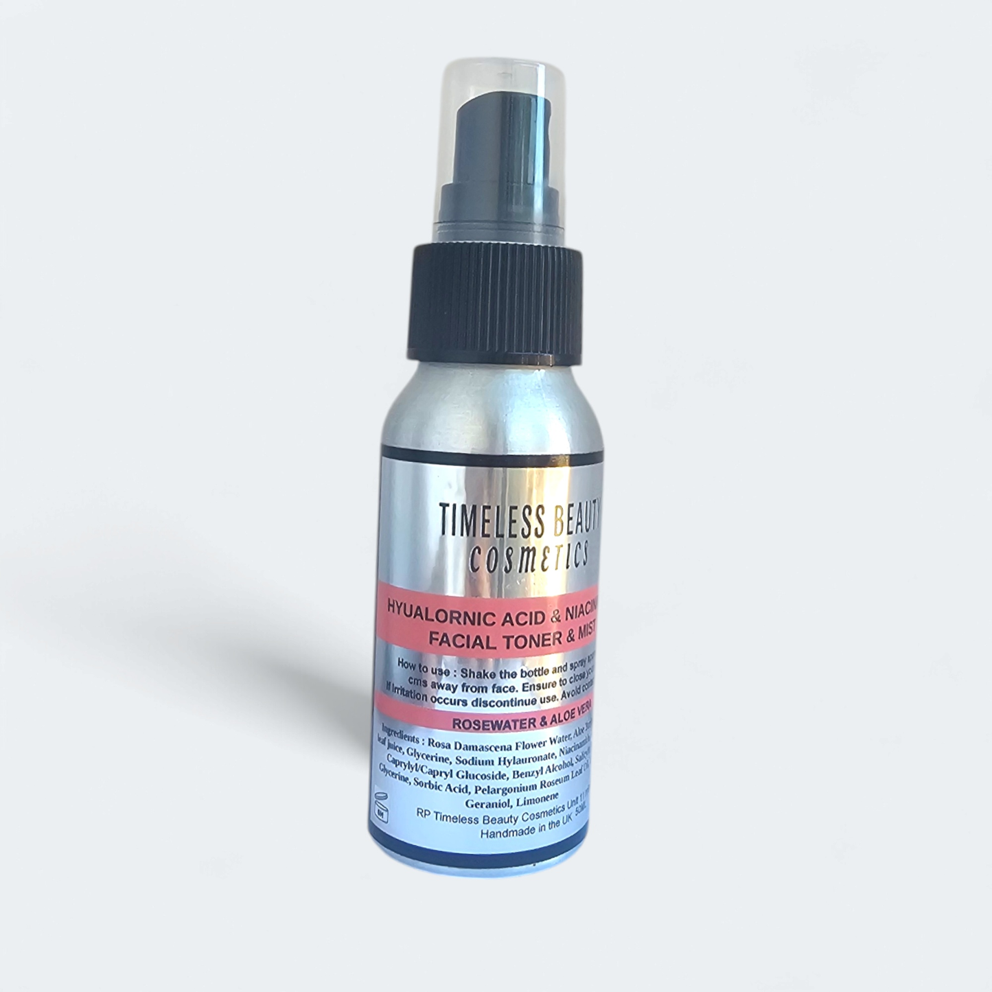 Hydrating facial toner with hyaluronic acid and niacinamide in 50ml spray bottle.