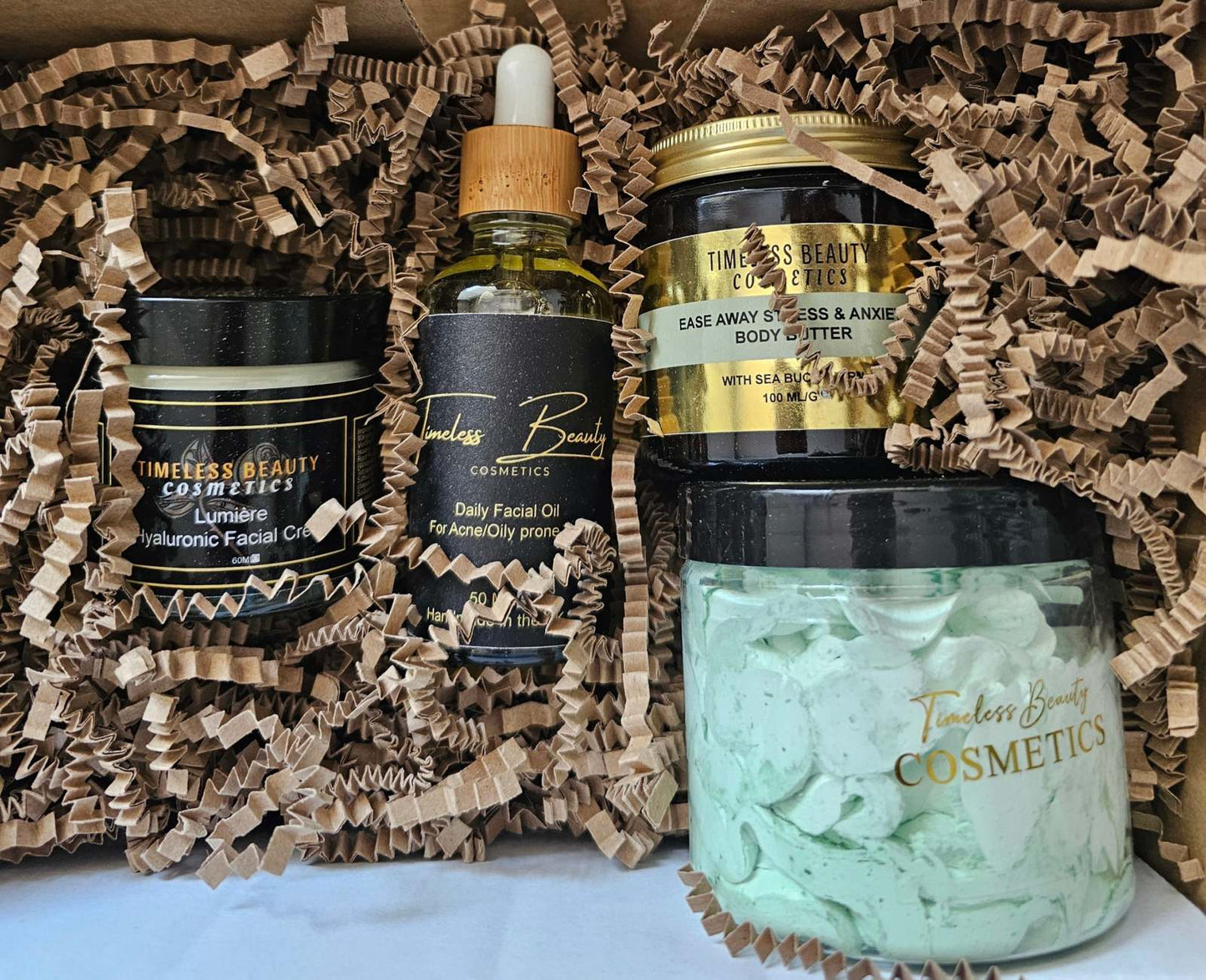 Vegan Beauty Box subscription featuring premium skincare and hair care products amidst eco-friendly packaging.